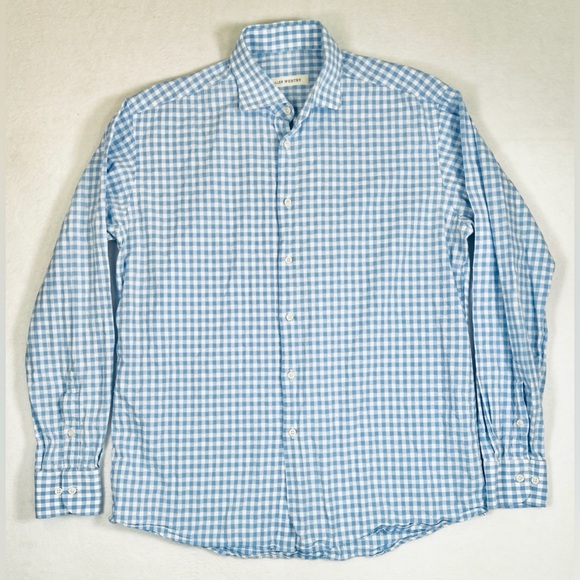 MILLER WESTBY Men’s Long Sleeve Kyle Blue Gingham Button Down Cotton M Preppy - Picture 3 of 12